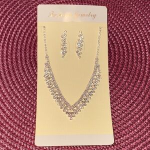 Rhinestone and Silver Necklace and Earring Wedding Set.  NEW